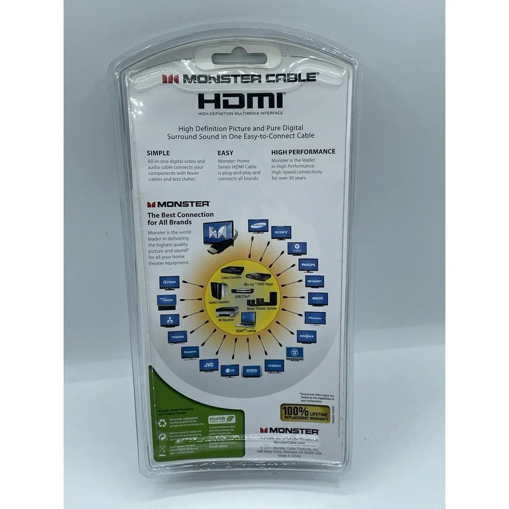 Monster HDMI 3D 6 ft Cable Compatible Support 1080p Video Resolution Gold-Plated
